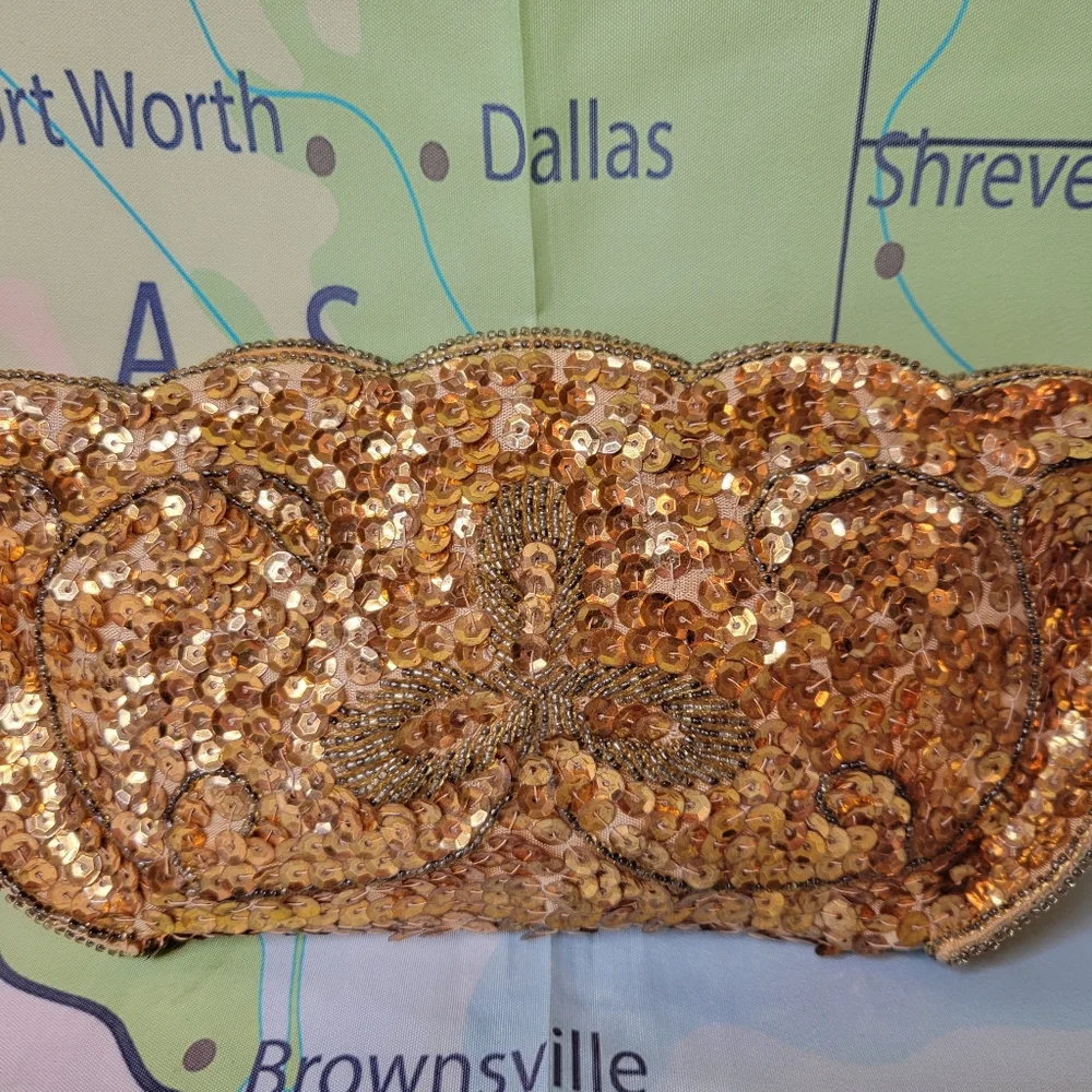 Vintage 1950s Gold Sequin Clutch Bag Purse - Picture 2 of 12